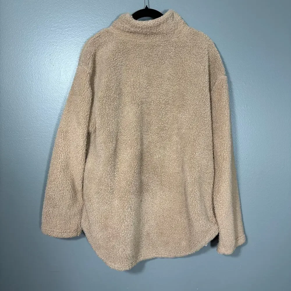 Koolaburra By UGG Woman's Tan Teddy Sherpa Quarter Zip Jacket - Size Medium